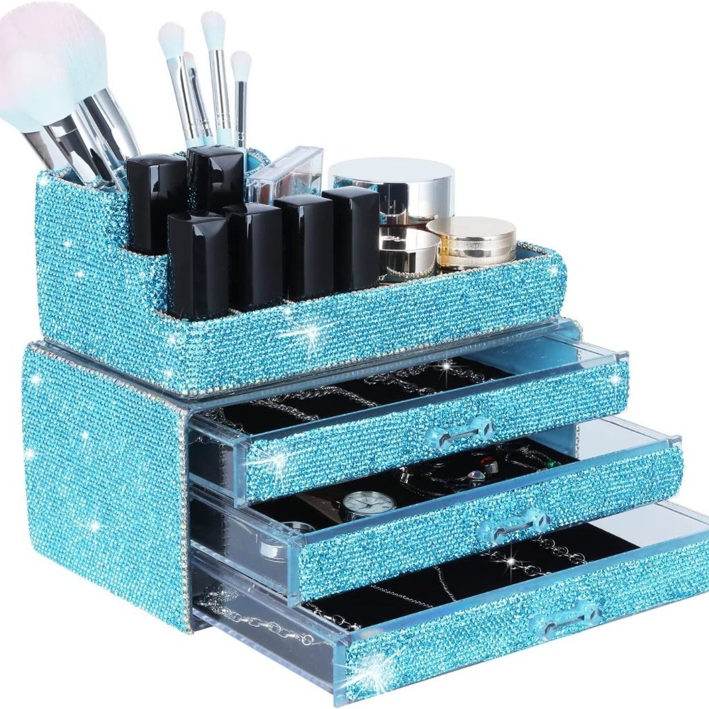NWT Sparkling Bling Swarovski Crystal Rhinestone Cosmetic Organizer Jewe… - Picture 2 of 16